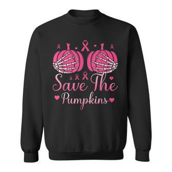 Save The Pumpkin Skeleton Hand Breast Cancer Awareness Sweatshirt - Seseable