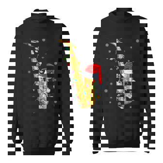 Saxophone Music Lover Xmas Lights Santa Saxophone Christmas Sweatshirt - Thegiftio UK