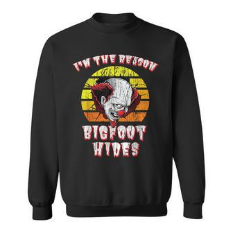 Scary Clown And Bigfoot Creepy Clown For Horror Fans Sweatshirt | Mazezy