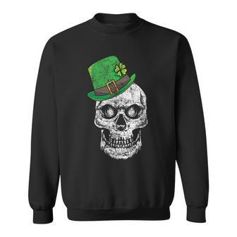 Scary St Patricks Day Skull With Lucky Leprechaun Hat Sweatshirt | Mazezy