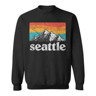 Seattle Washington Retro 70S 80S Mountains Nature Distressed Sweatshirt | Mazezy CA