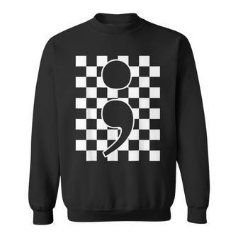 Semicolon Mental Health Matters Awareness Retro Checkered Sweatshirt - Monsterry