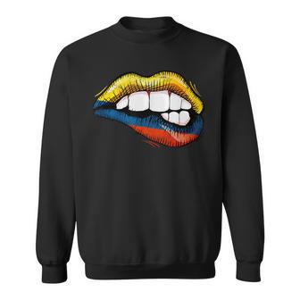 Sexy Biting Lips Colombia Flag Colombian Pride Sweatshirt | Mazezy