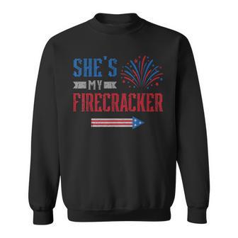 Shes My Firecracker Fireworks Usa Flag Couples 4Th Of July Usa Funny Gifts Sweatshirt | Mazezy