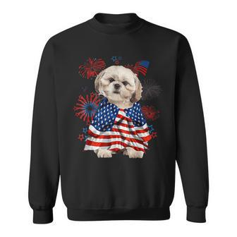Shih Tzu Dog American Usa Flag 4Th Of July Dog Lover Owner Sweatshirt | Mazezy