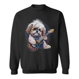 Shih Tzu Dog Playing Electric Guitar Rock Sweatshirt | Mazezy