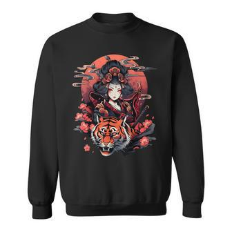 Showcase Your Love For Japanese Culture Geisha And Tiger Sweatshirt | Mazezy