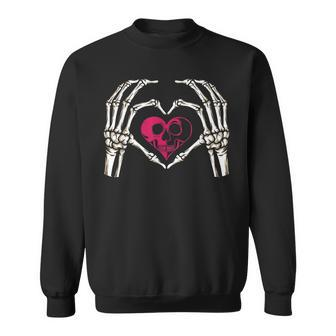 Skeleton Hand Heart Halloween Bones Love Sweatshirt - Seseable