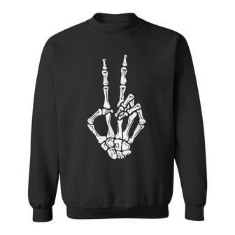 Skeleton Hand Peace Sign Halloween Costume Bones Sweatshirt - Seseable