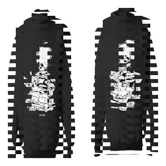 Skeleton Holding A Cat Lazy Halloween Costume Skull Sweatshirt - Seseable