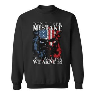 Skull American Flag Don't Ever Mistake Old Age For Weakness Sweatshirt - Seseable