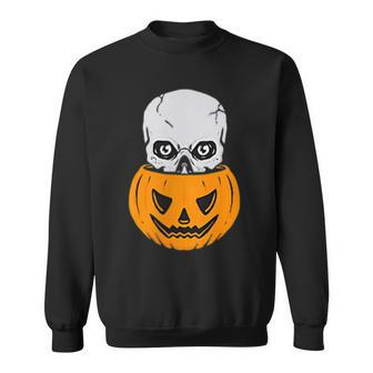 Skull Pumpkin Halloween Subtle Minimal Trick Or Treat Halloween Sweatshirt | Mazezy