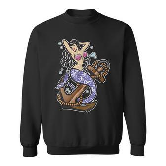 So Gorgeous Mermaid Tattoo In The Sea With Anchor Sweatshirt | Mazezy
