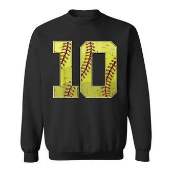 Softball Tenth 10Th Birthday Boy Girl Ten 10 Years Old Bday Sweatshirt - Seseable