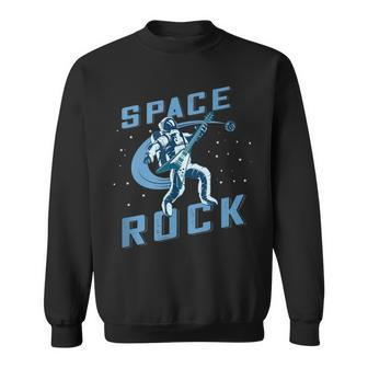 Space Rock Blue Retro Astronaut Playing Guitar Sweatshirt | Mazezy