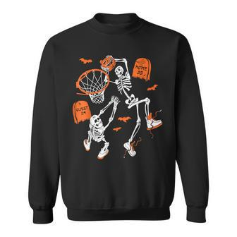 Spooky Skeleton Dunking Basketball Graveyard Halloween Sweatshirt - Monsterry