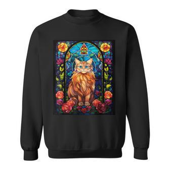 Stained Glass Style British Longhair Cat Sweatshirt | Mazezy