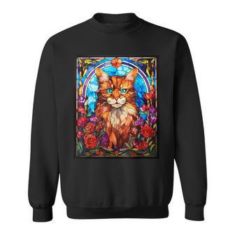 Stained Glass Style Cymric Cat Sweatshirt | Mazezy