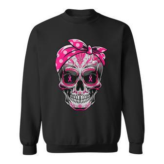 Sugar Skull Breast Cancer Awareness Pink Ribbon Calavera Sweatshirt - Monsterry DE