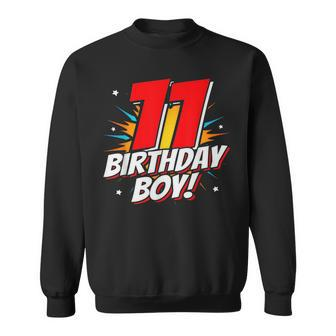 Superhero Birthday Boy Party 11 Year Old 11Th Birthday Sweatshirt | Mazezy UK