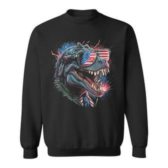 T Rex Dinosaur 4Th Of July American Flag Usa America Funny Sweatshirt - Thegiftio UK