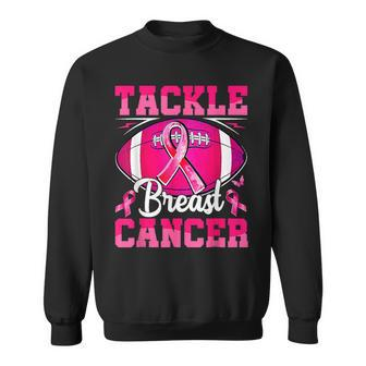 Tackle Breast Cancer Warrior Ribbon Football Support Sweatshirt | Mazezy