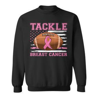 Tackle Football Pink Ribbon Warrior Breast Cancer Awareness Sweatshirt - Seseable