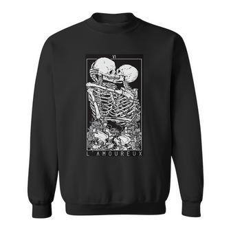 Tarot Card Kissing Skeleton Love Skull Bones Horror Goth Love Sweatshirt | Mazezy