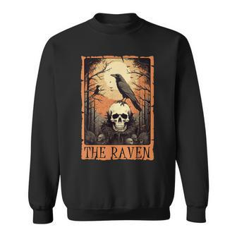 Tarot Card The Raven Crow Skull Spooky Halloween Sweatshirt - Seseable