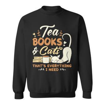 Tea Books And Cats Cat Book Lovers Reading Book Reading Funny Designs Funny Gifts Sweatshirt | Mazezy DE