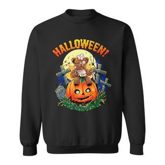 Teddy Halloween Bear Scary Little Bear Zombie On Pumpkin Sweatshirt | Mazezy