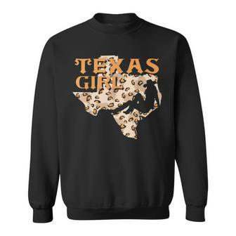 Texan Girl Leopard Hot Cowgirl Rodeo Women Texas Sweatshirt | Mazezy