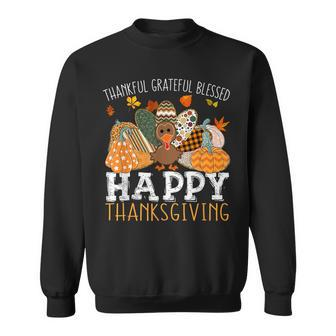 Thankful Grateful Blessed Happy Thanksgiving Turkey Pumpkin Sweatshirt | Mazezy DE