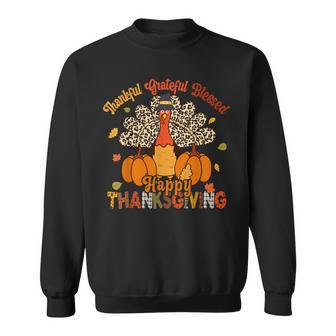 Thankful Grateful Blessed Thanksgiving Turkey Leopard Print Sweatshirt - Seseable