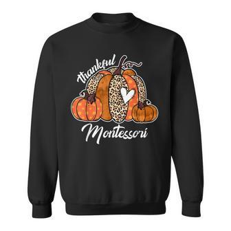 Thankful Montessori Pumpkin Leopard Plaid Thanksgiving Day Sweatshirt | Mazezy