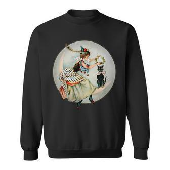 The Black Cat Magazine Vintage Halloween Woman And Cat Halloween Funny Gifts Sweatshirt | Mazezy
