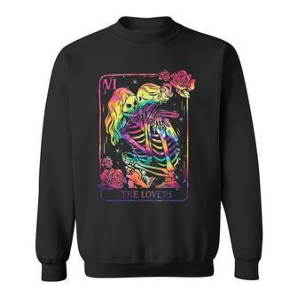 The Lovers Tarot Card Goth Tie Dye Kissing Lesbian Skeletons Sweatshirt | Mazezy