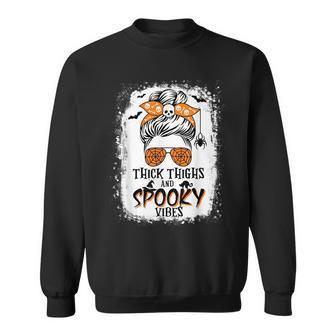 Thick Thighs And Spooky Vibes Halloween Messy Bun Funny Sweatshirt | Mazezy