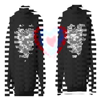 Tie Dye Heart Usa Flag Colors Blue Red & White 4Th Of July Sweatshirt | Mazezy