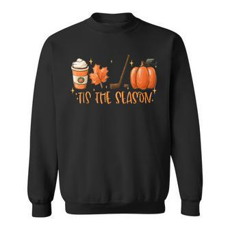 Tis The Season Hockey Latte Leaves Hello Pumpkin Halloween Sweatshirt | Mazezy