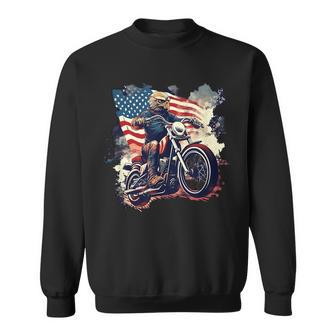 Too Cool To Rule Patriotic Bald Eagle Biker American Flag Patriotic Funny Gifts Sweatshirt | Mazezy