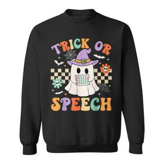 Trick Or Speech Retro Slp Halloween Speech Therapy Halloween Sweatshirt - Monsterry UK
