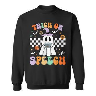 Trick Or Speech Retro Slp Halloween Speech Therapy Halloween Sweatshirt | Seseable CA