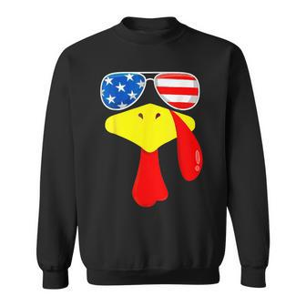 Turkey Face Thanksgiving Cute American Flag Sunglasses Sweatshirt - Seseable