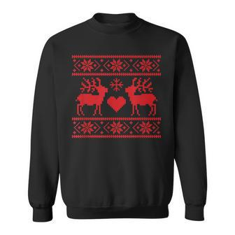 Ugly Christmas Sweater Deer And Hearts Sweatshirt - Monsterry UK