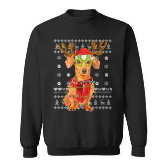 Ugly Sweater Christmas Lights Dachshund Dog Puppy Lover Sweatshirt | Mazezy