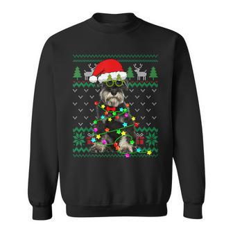 Ugly Sweater Christmas Lights Schnauzer Dog Puppy Lover Sweatshirt | Mazezy