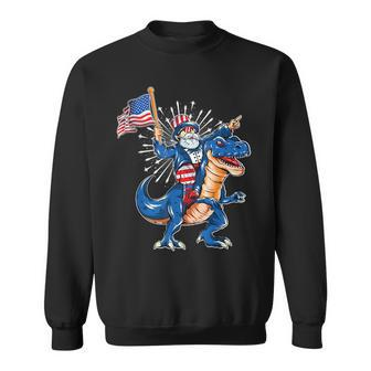 Uncle Sam Riding A Dinosaur 4Th Of July American Flag Sweatshirt | Mazezy AU