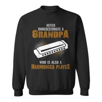 Never Underestimate Grandpa Who Is Also A Harmonica Player Sweatshirt | Mazezy