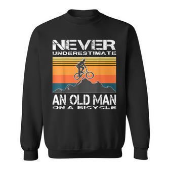 Never Underestimate An Old Man On A Bicycle Cycling Vintage Sweatshirt | Mazezy